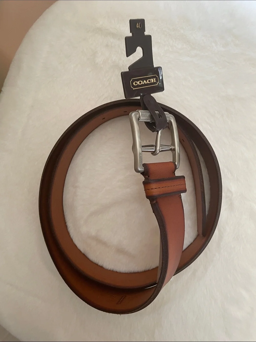 Coach Men's Brown Leather Belt with Silver Buckle